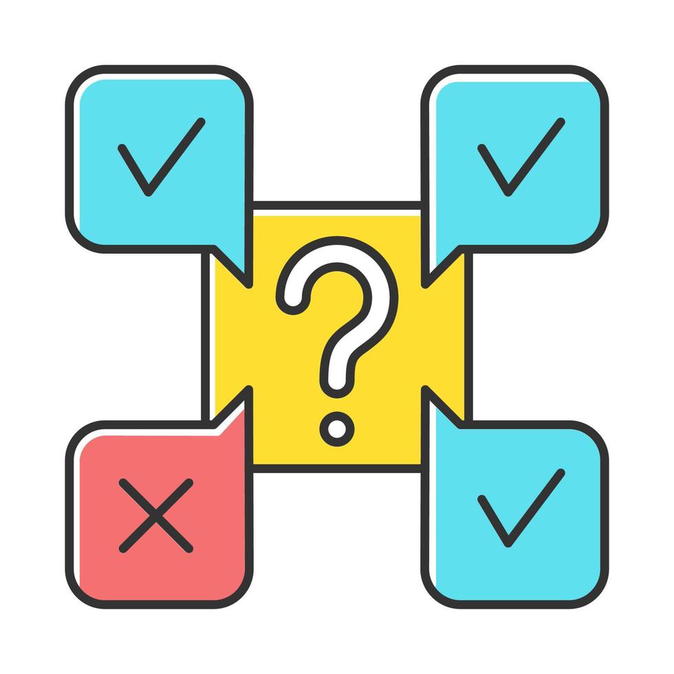 Online survey color icon. Questions and answers sign. Correct and wrong checkmark. Questionnaire. Chat, communication. Opinion poll. Multiple options. Share info. Isolated vector illustration