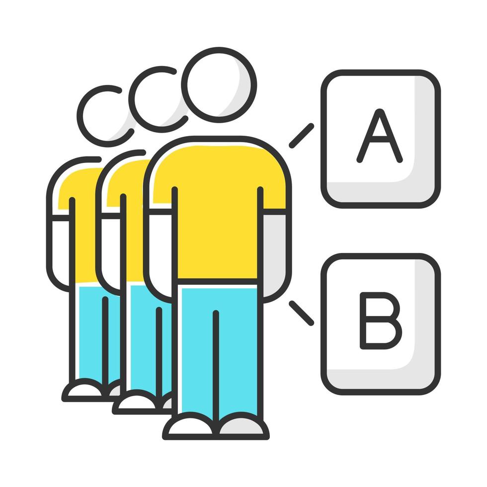 Mass survey color icon. Focus group. Alternative option. People choose answer. Info research, data collection. Public opinion evaluation. Voting. Checklist. Isolated vector illustration