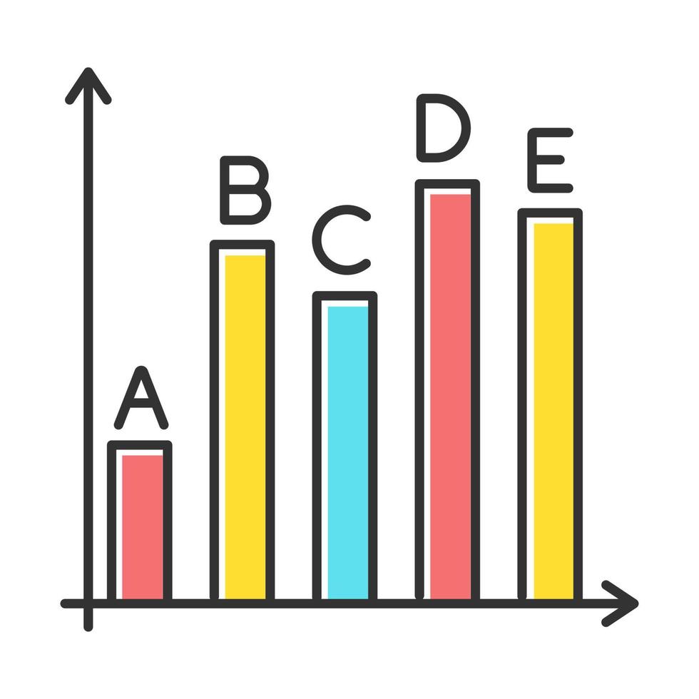 icono de color de las estadísticas de la encuesta. análisis de datos, recopilación de información. infografía. crecimiento gráfico, aumento gráfico. histograma vertical. revisión del diagrama. estrategia corporativa. ilustración vectorial aislada vector