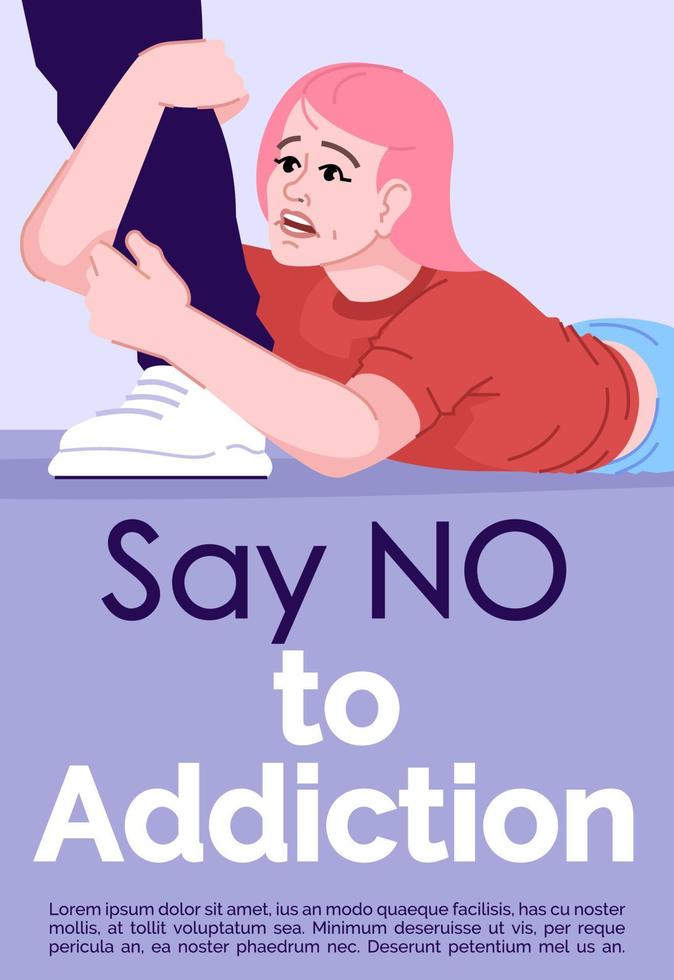 Say no to addiction brochure template. Psychological therapy, help. Stop obsession. Flyer, booklet, leaflet concept with flat illustrations. Vector page cartoon layout for magazine with text space