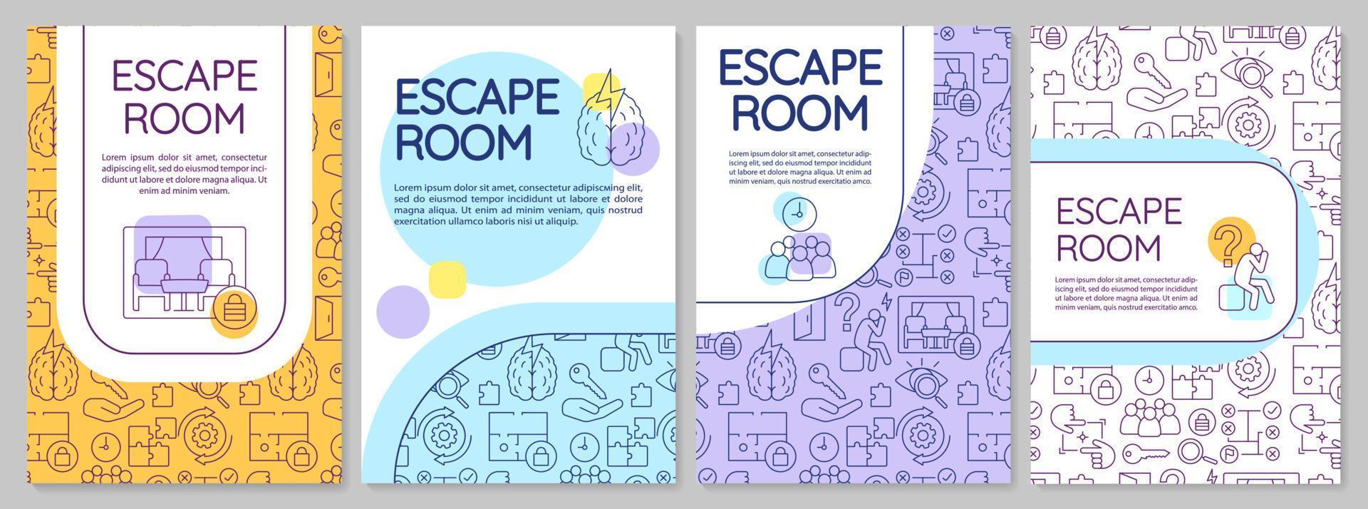 Escape room brochure template. Quest flyer, booklet, leaflet print, cover design with linear illustrations vector