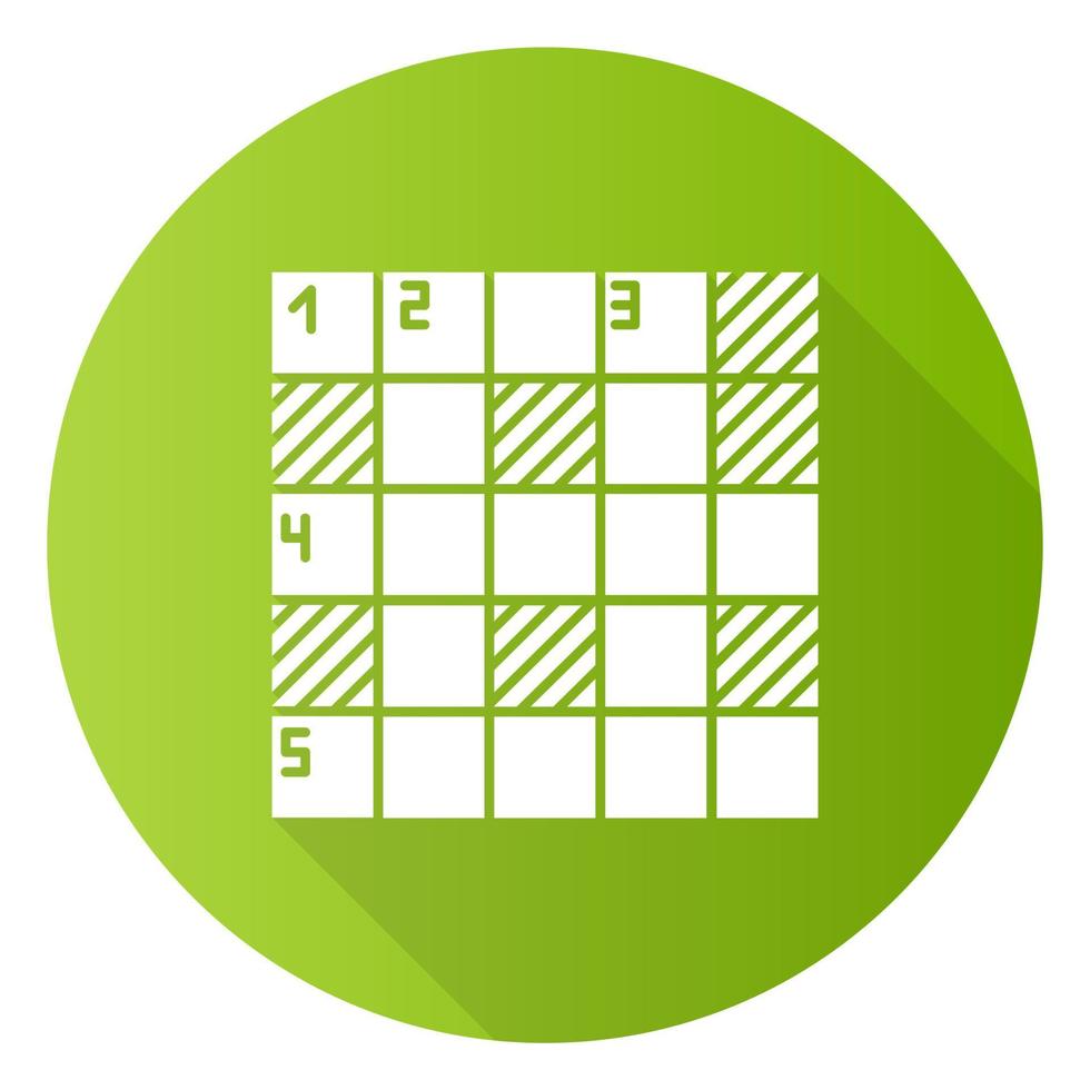 Mathematical puzzle green flat design long shadow glyph icon. Sudoku grid. Number placement. Logic game. Cryptic crosswords. Mental exercise. Brain teaser. Vector silhouette illustration
