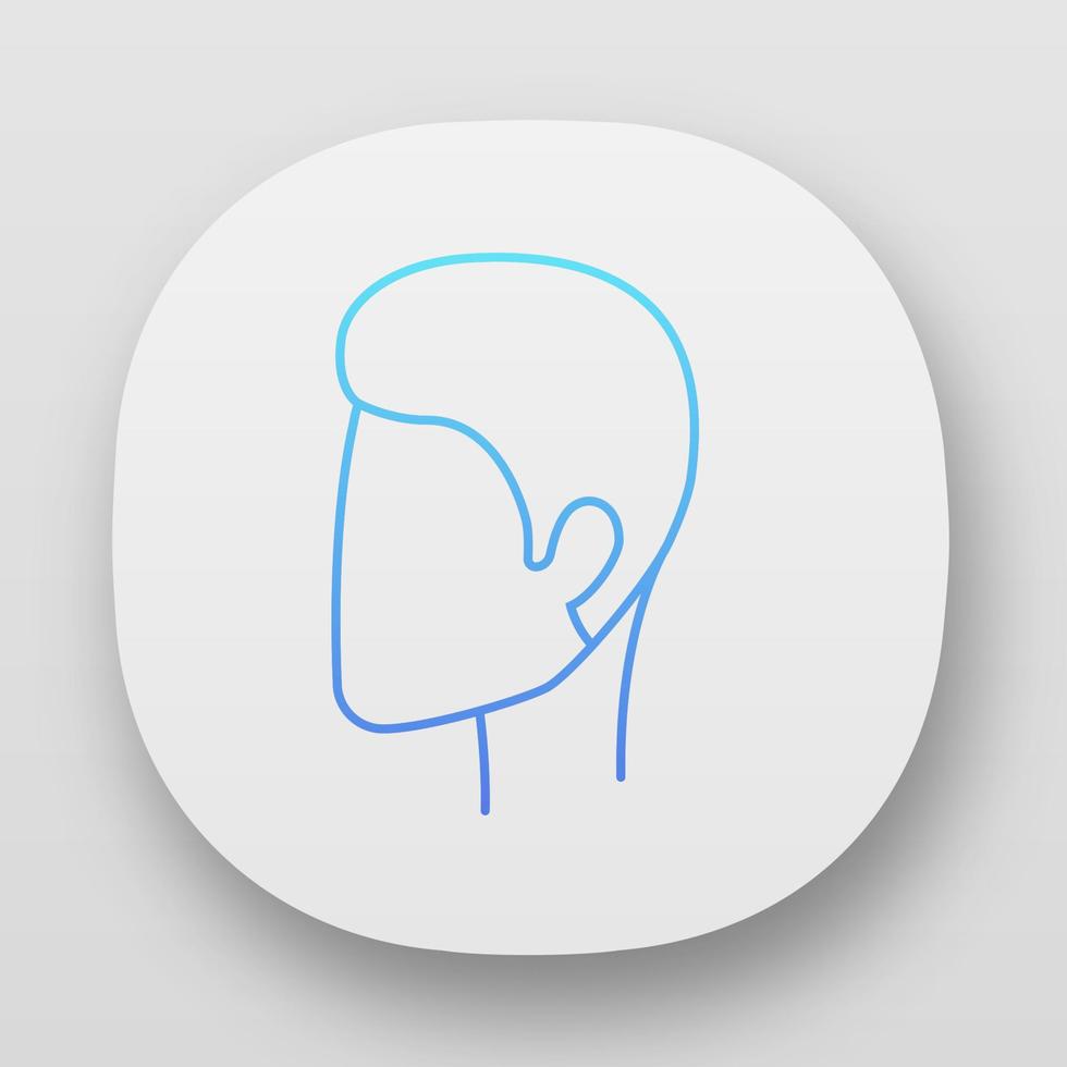 Man hairstyle app icon. Hair care. Man head with short stylish haircut. Professional hairstyling. Hairdresser services. UI UX user interface. Web or mobile applications. Vector isolated illustrations