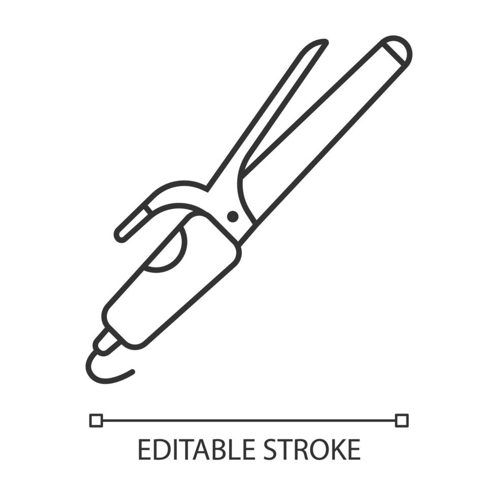 icono lineal del rizador de pelo. rizador tenacillas de rizar. creando rizos por calentamiento. peluquería profesional. ilustración de línea delgada. símbolo de contorno dibujo de contorno aislado vectorial. trazo editable vector