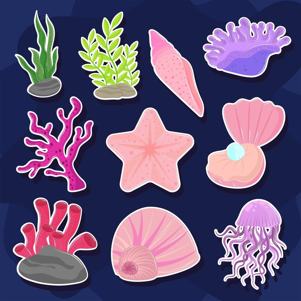 underwater world stickers vector