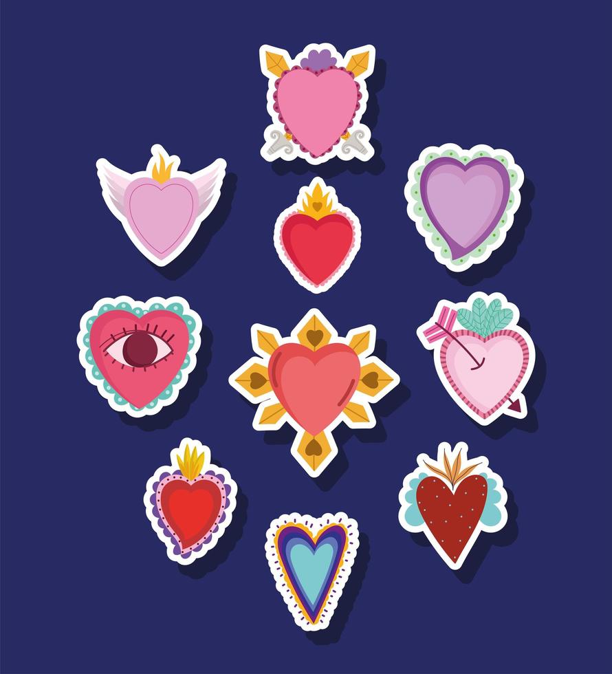 corazones pegatinas iconos vector