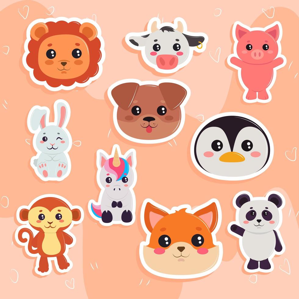 set of kawaii animals vector
