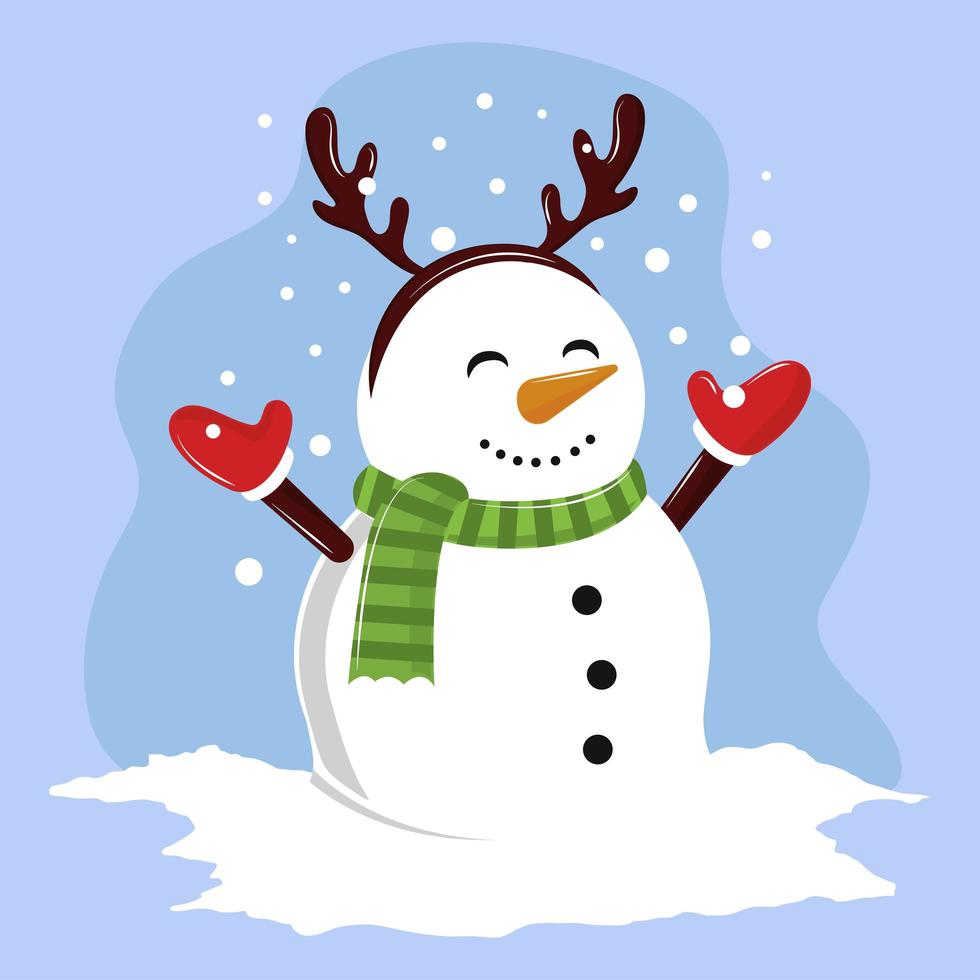 cute snowman with mittens vector