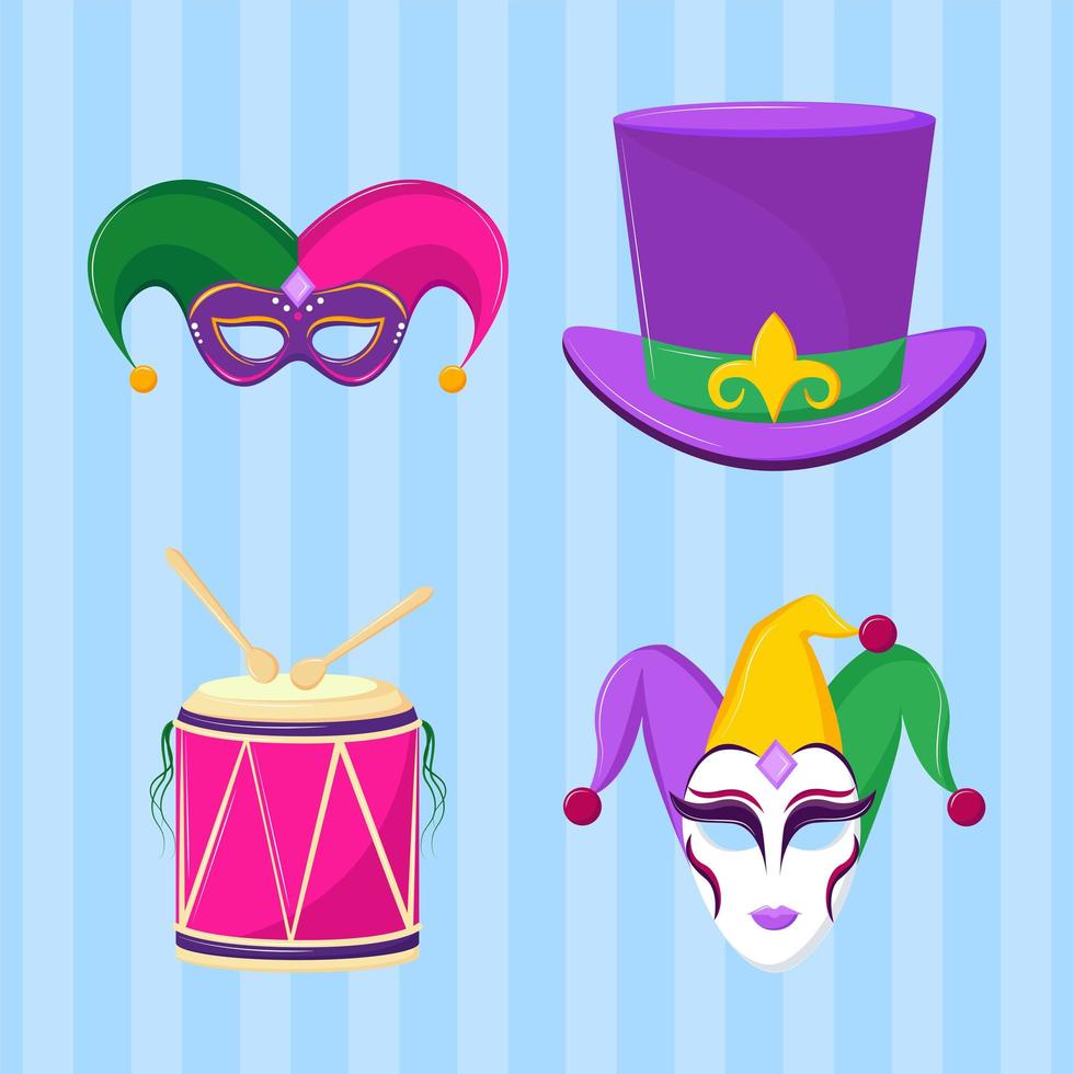 mardi gras festive icons vector