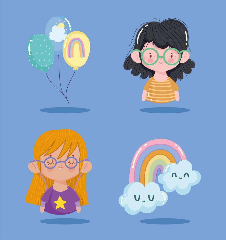 little girls and rainbow vector