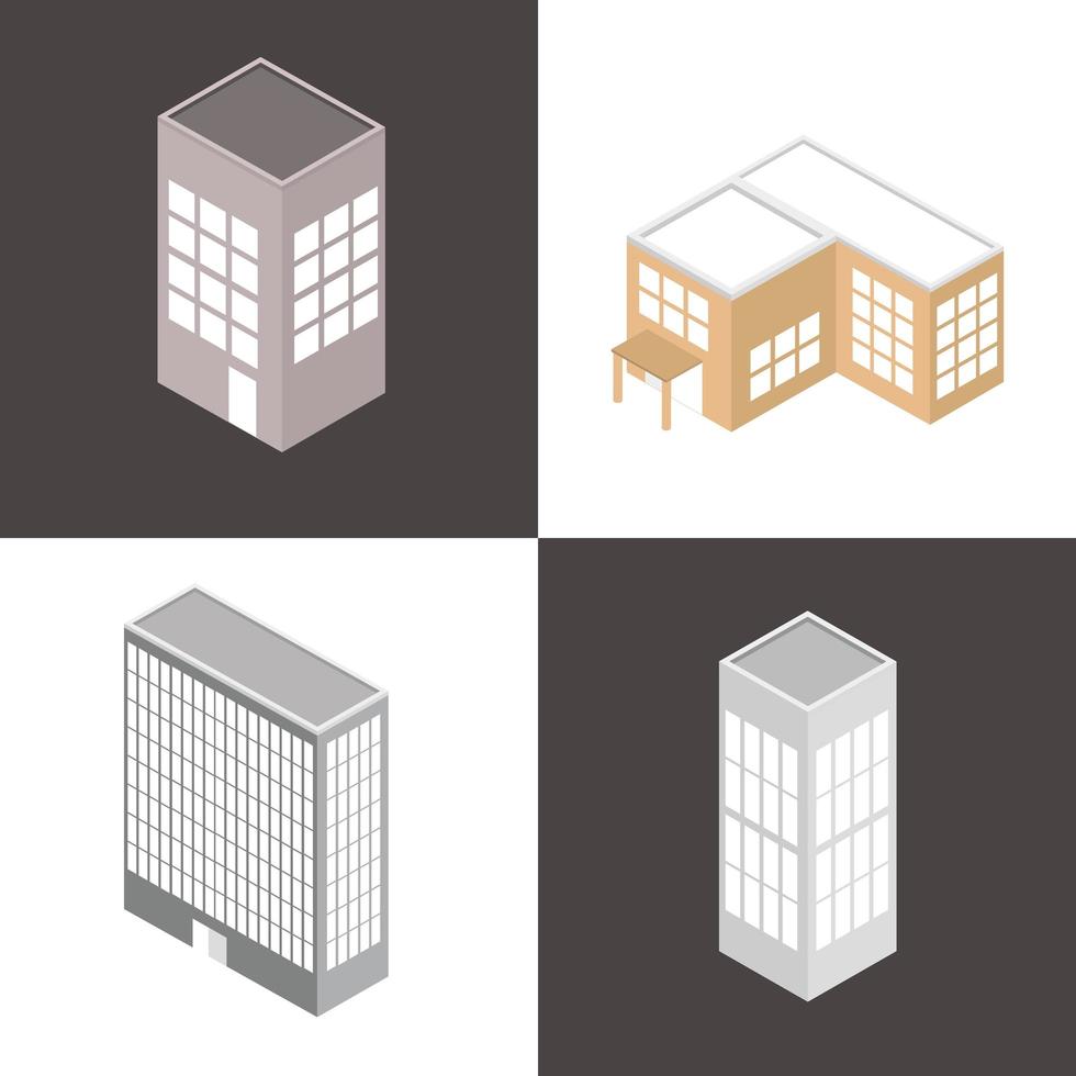 set of isometric buildings vector