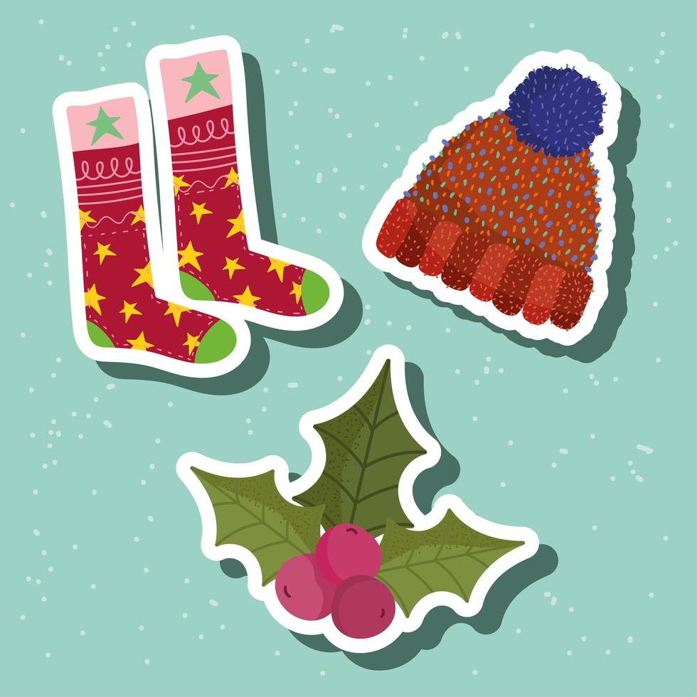 conjunto de pegatinas de navidad vector