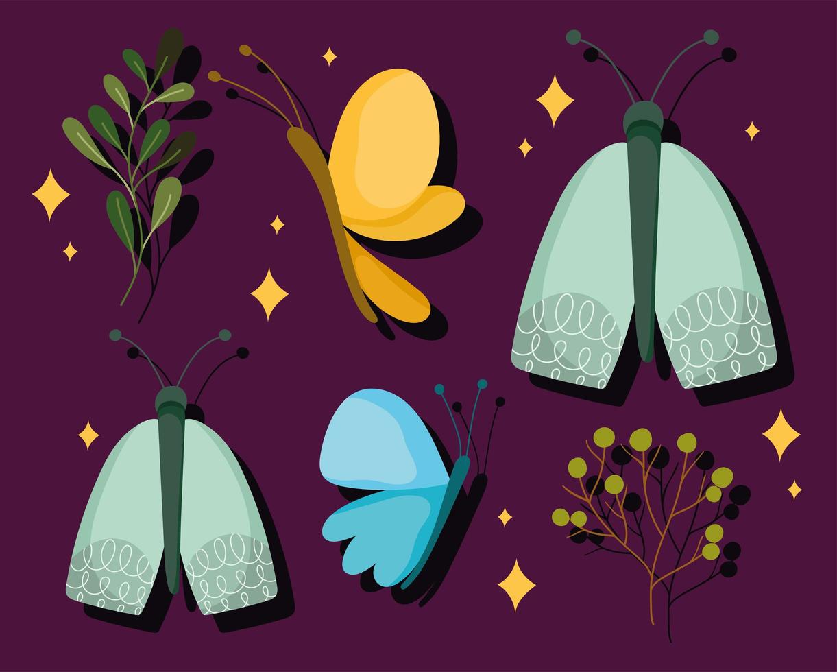 butterflies and leaves vector