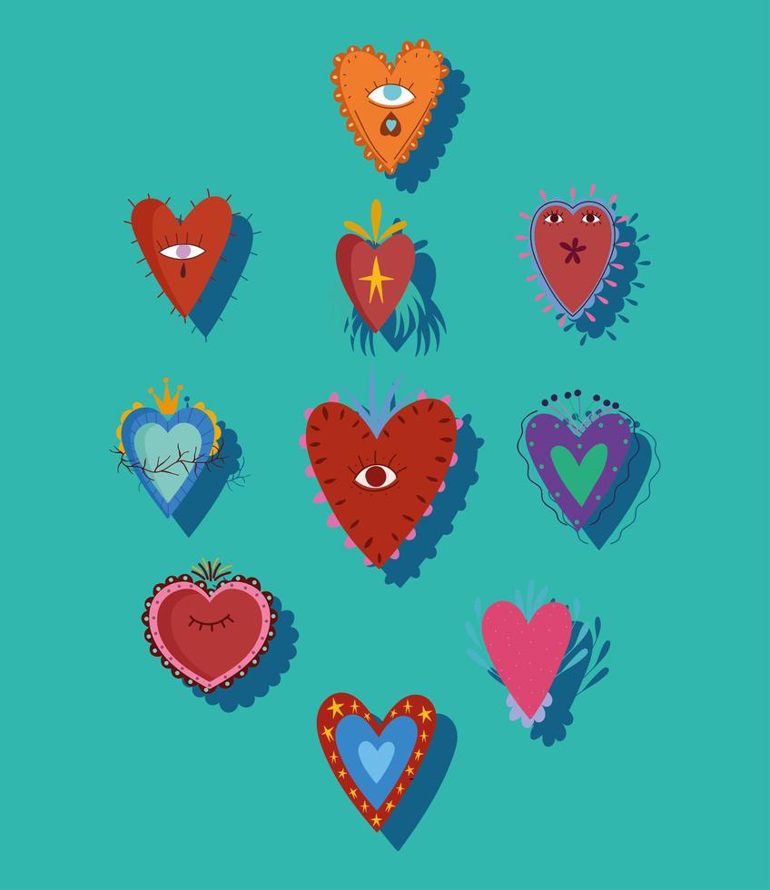 iconos, corazones, con, sombra vector