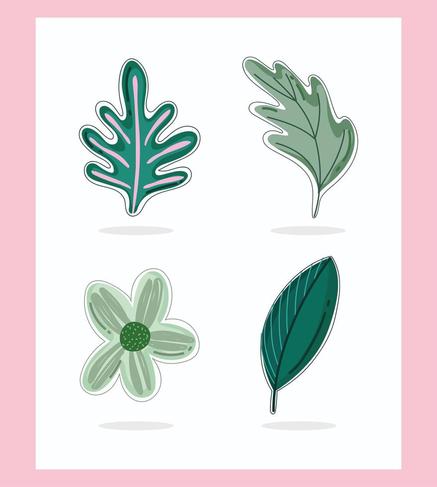 green flower and leaves vector