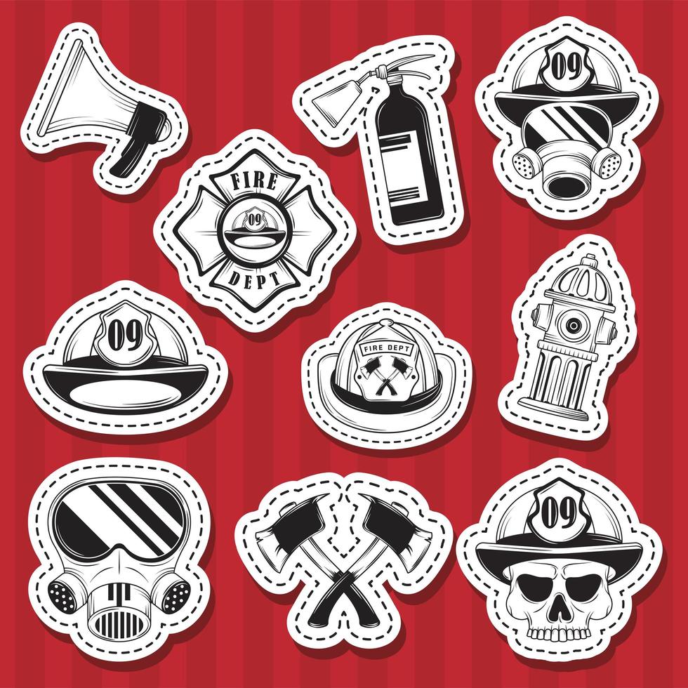 icons sticker firefighter vector