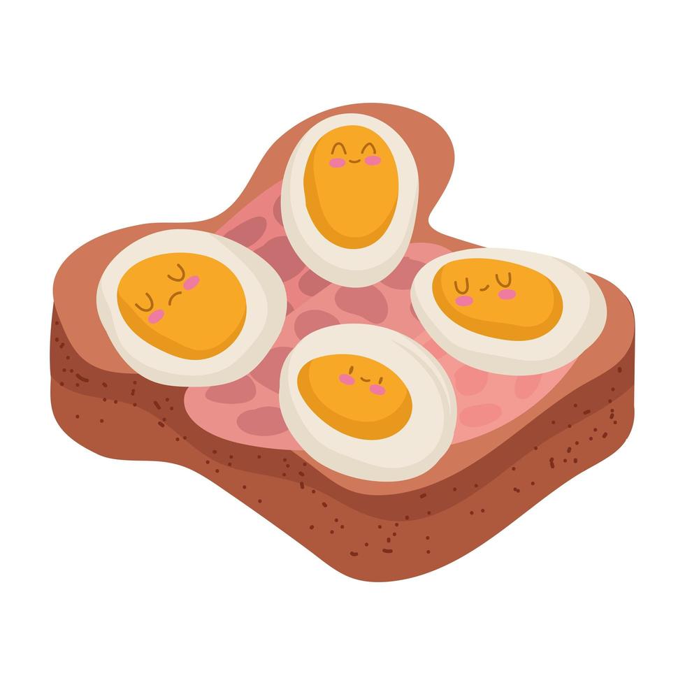 toast eggs and ham cute vector