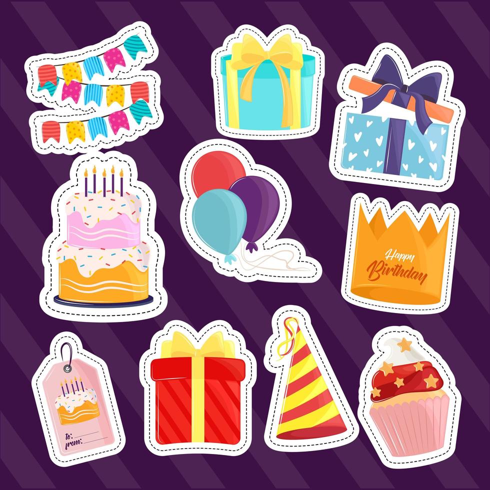 stickers icons birthday vector