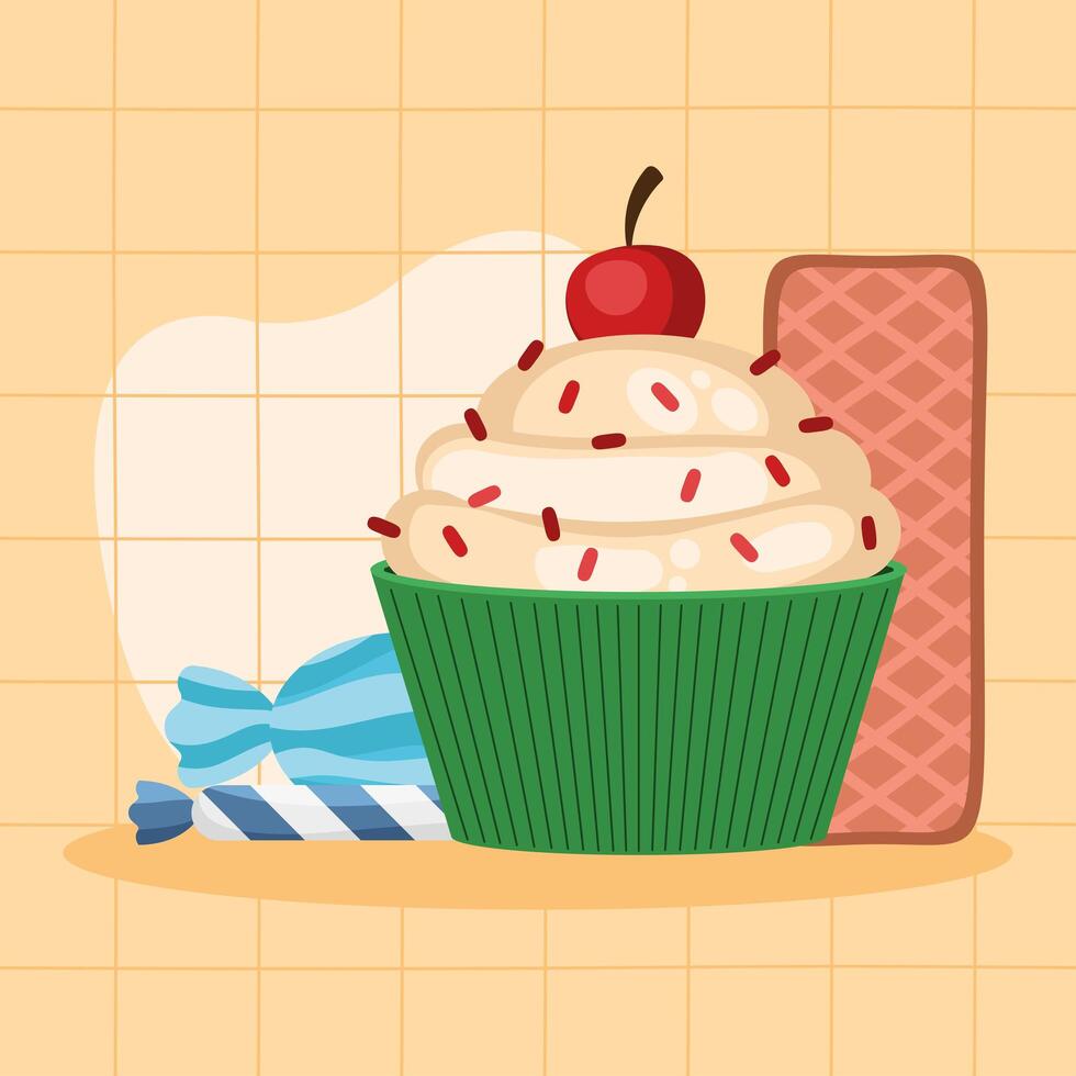 cupcake and candies vector