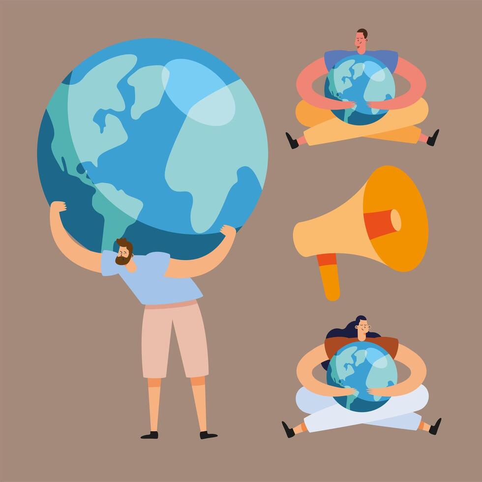 three ecologists activists vector