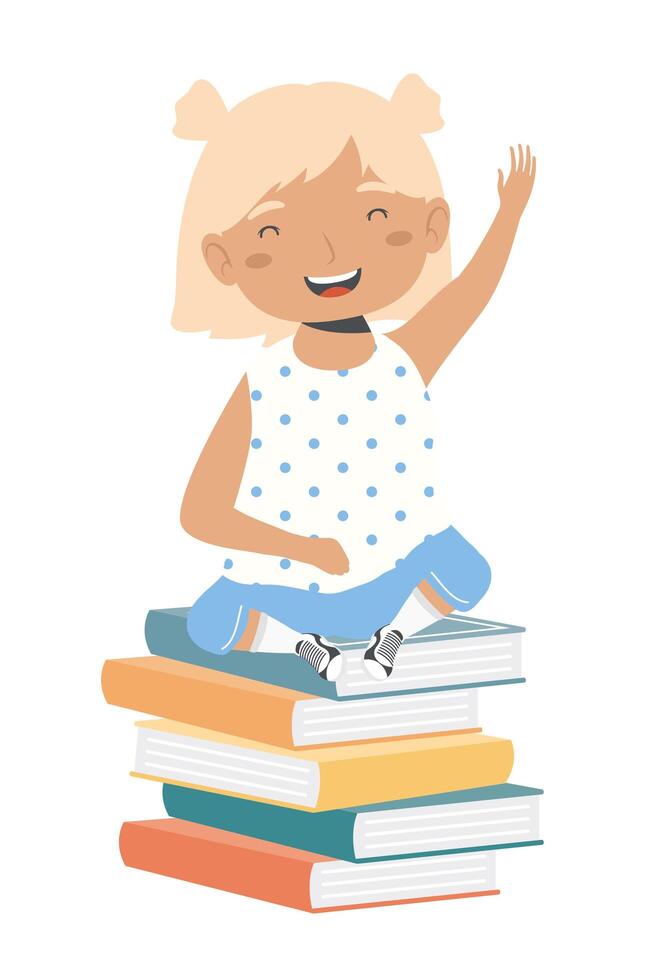 estudiante rubia sentada en libros vector