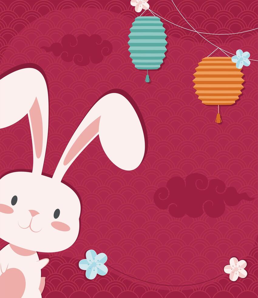 chinese lamps and rabbit vector