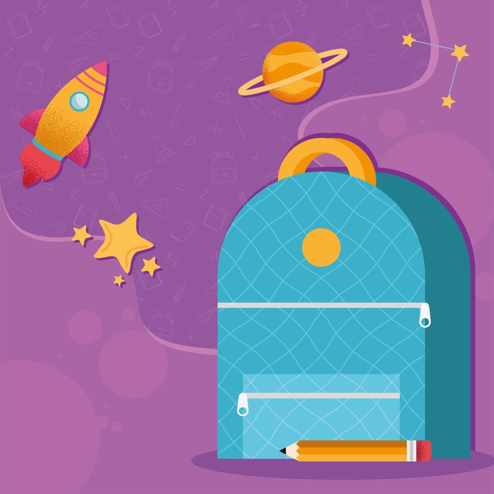 schoolbag with space rocket vector