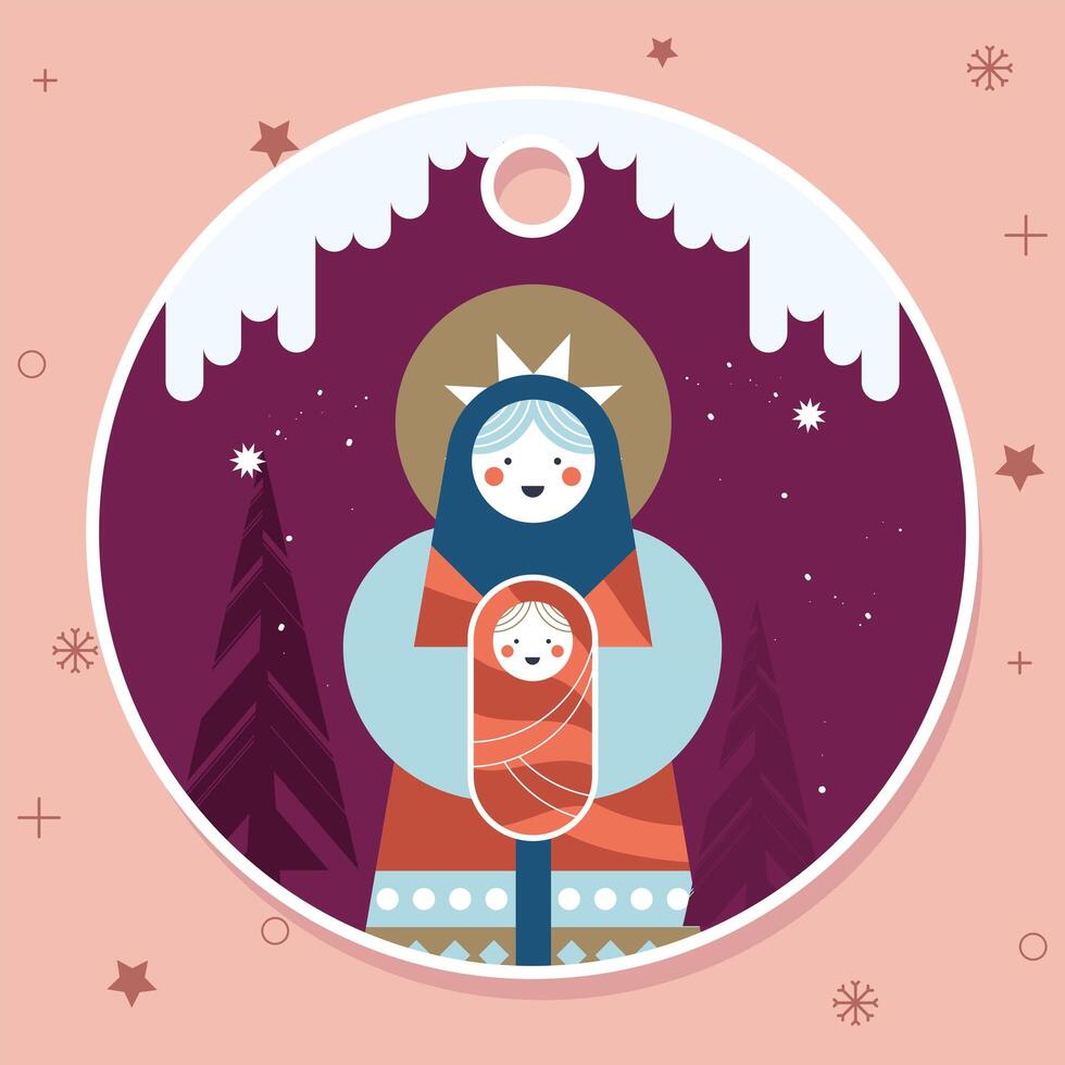 virgin and jesus baby in tag vector