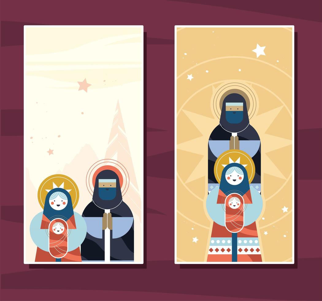 tarjetas navideñas con sagradas familias vector