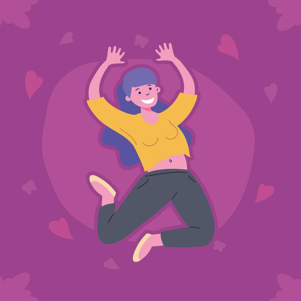 woman jumping character vector