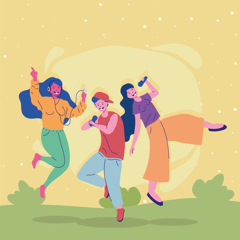 young people dancing scene vector