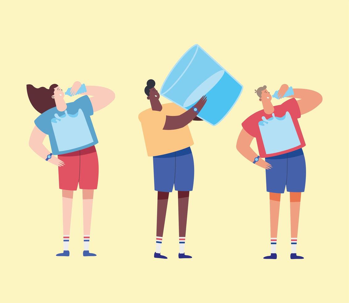 three persons drinking water vector