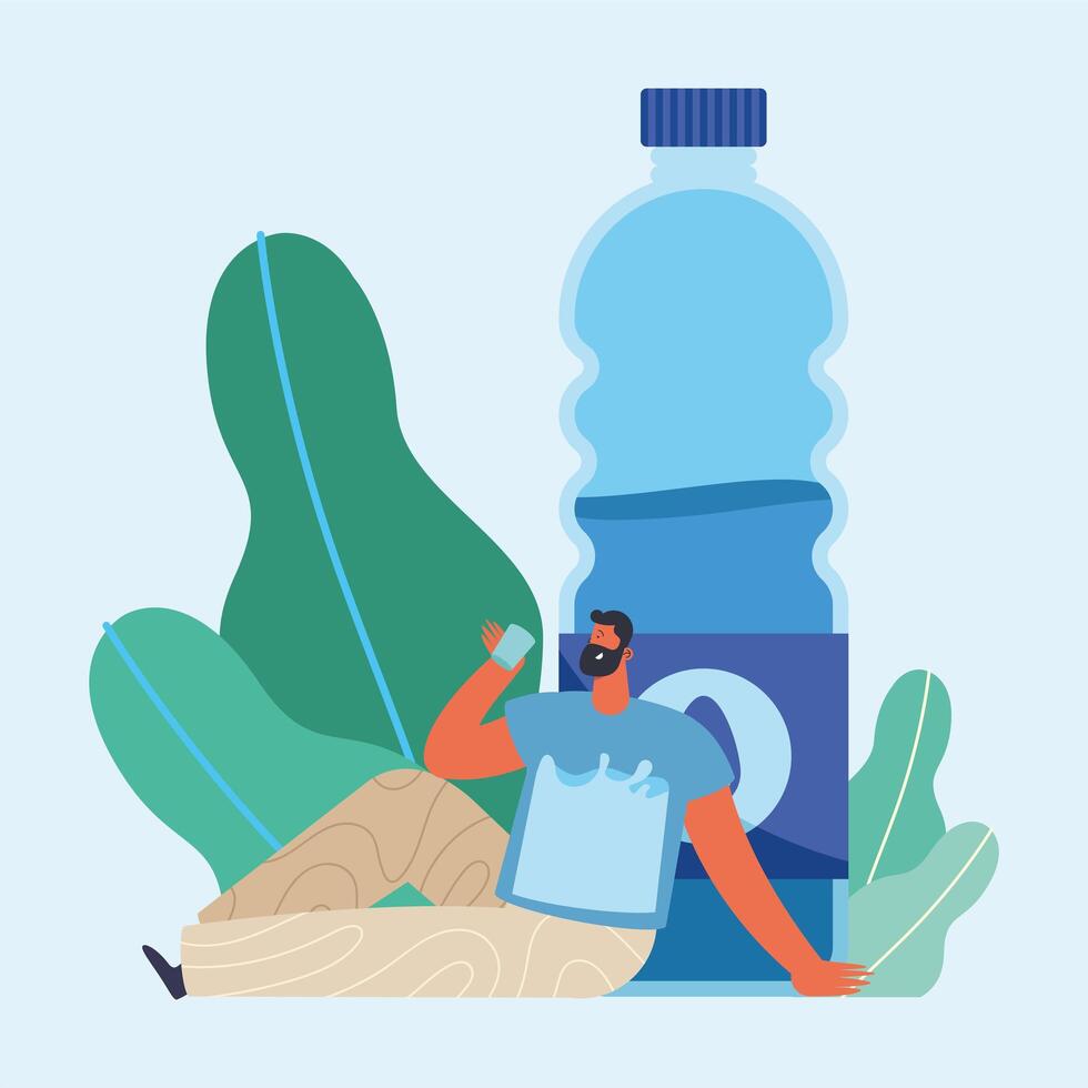 man seated drinking water vector