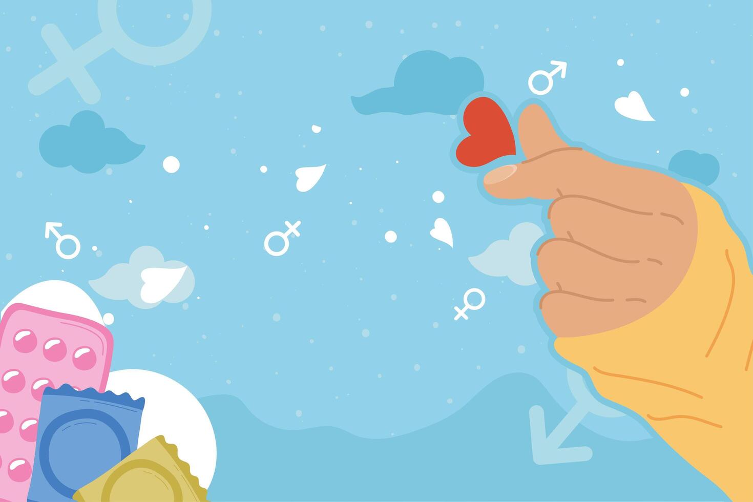 hand with sexual health icons vector