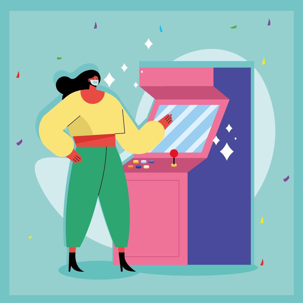 mujer jugando arcade vector