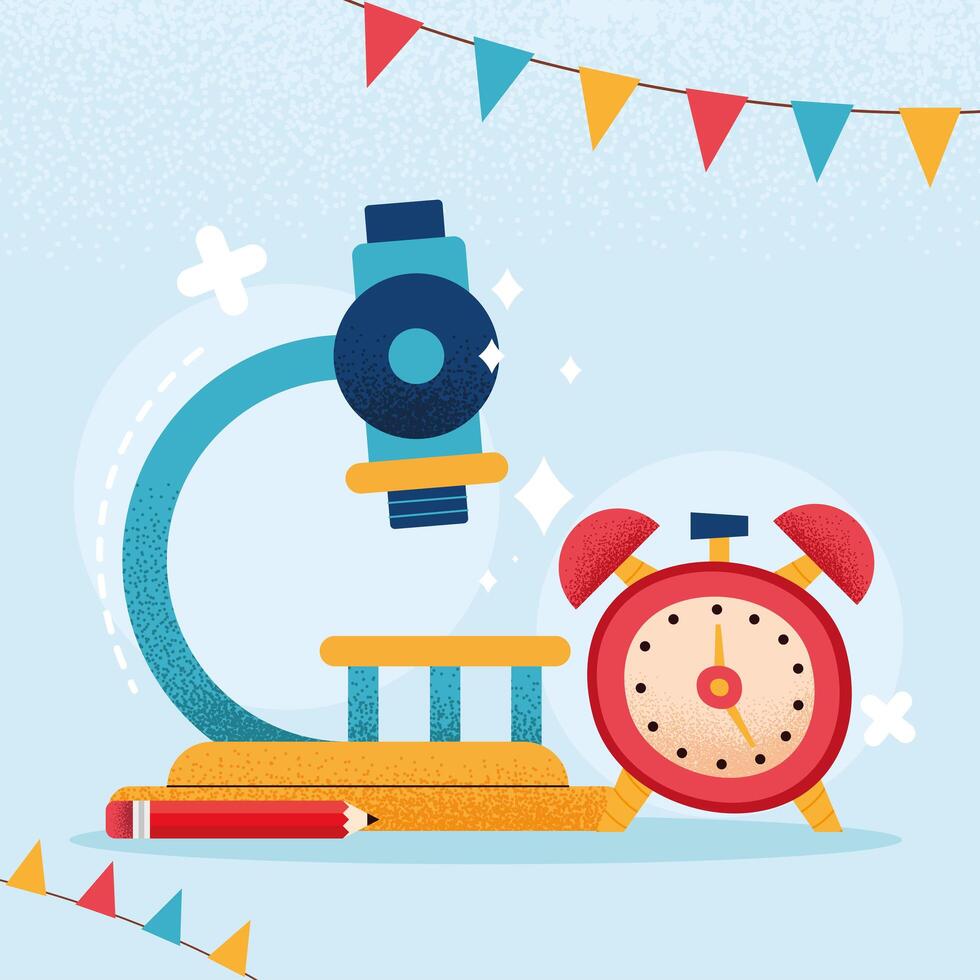 school microscope and alarm vector