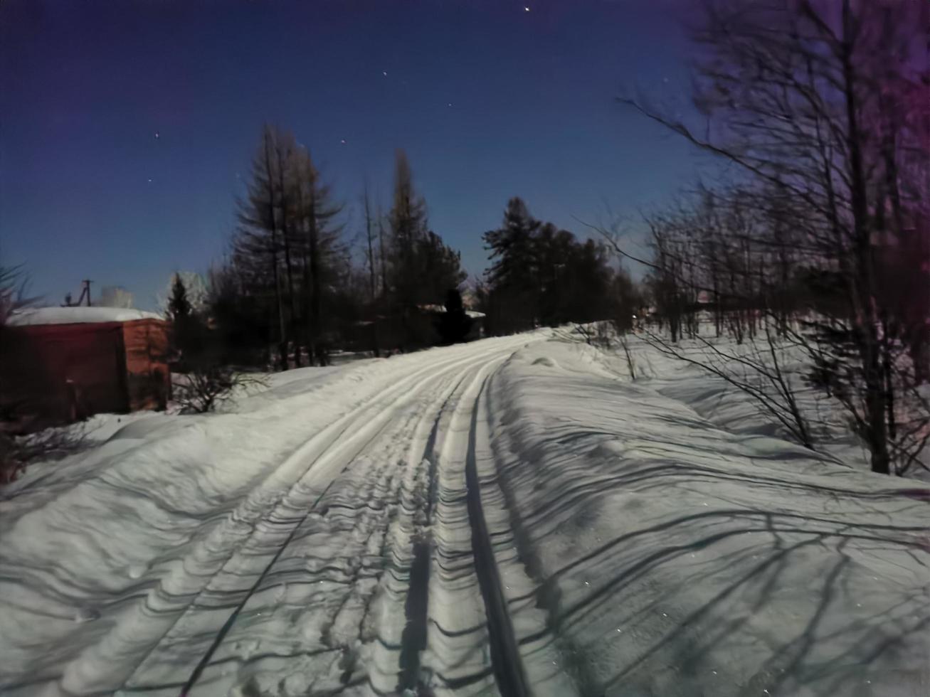 winter night in the Russian village of Otturitsy photo