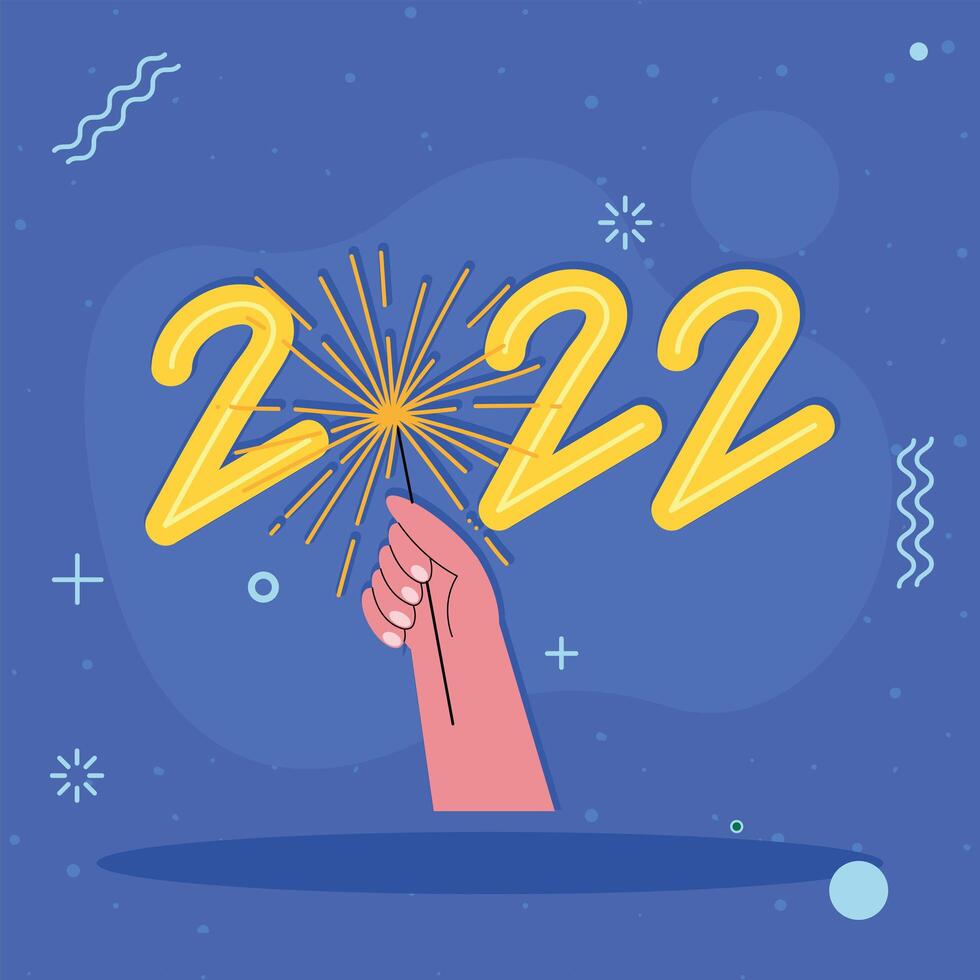 2022 and hand using firework vector