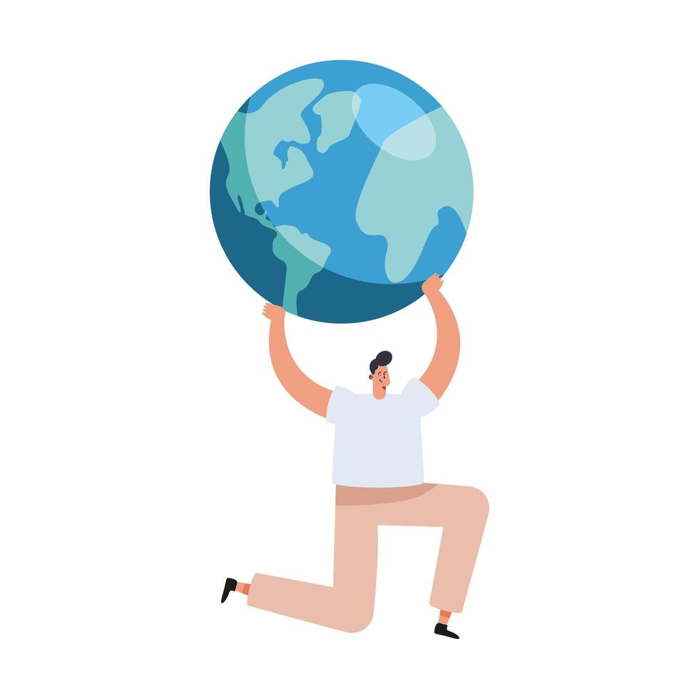 male ecologist lifting planet vector