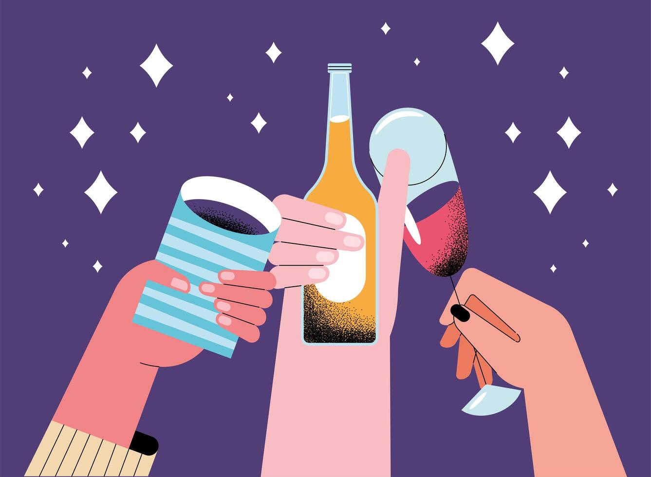 toast cheers three drinks vector