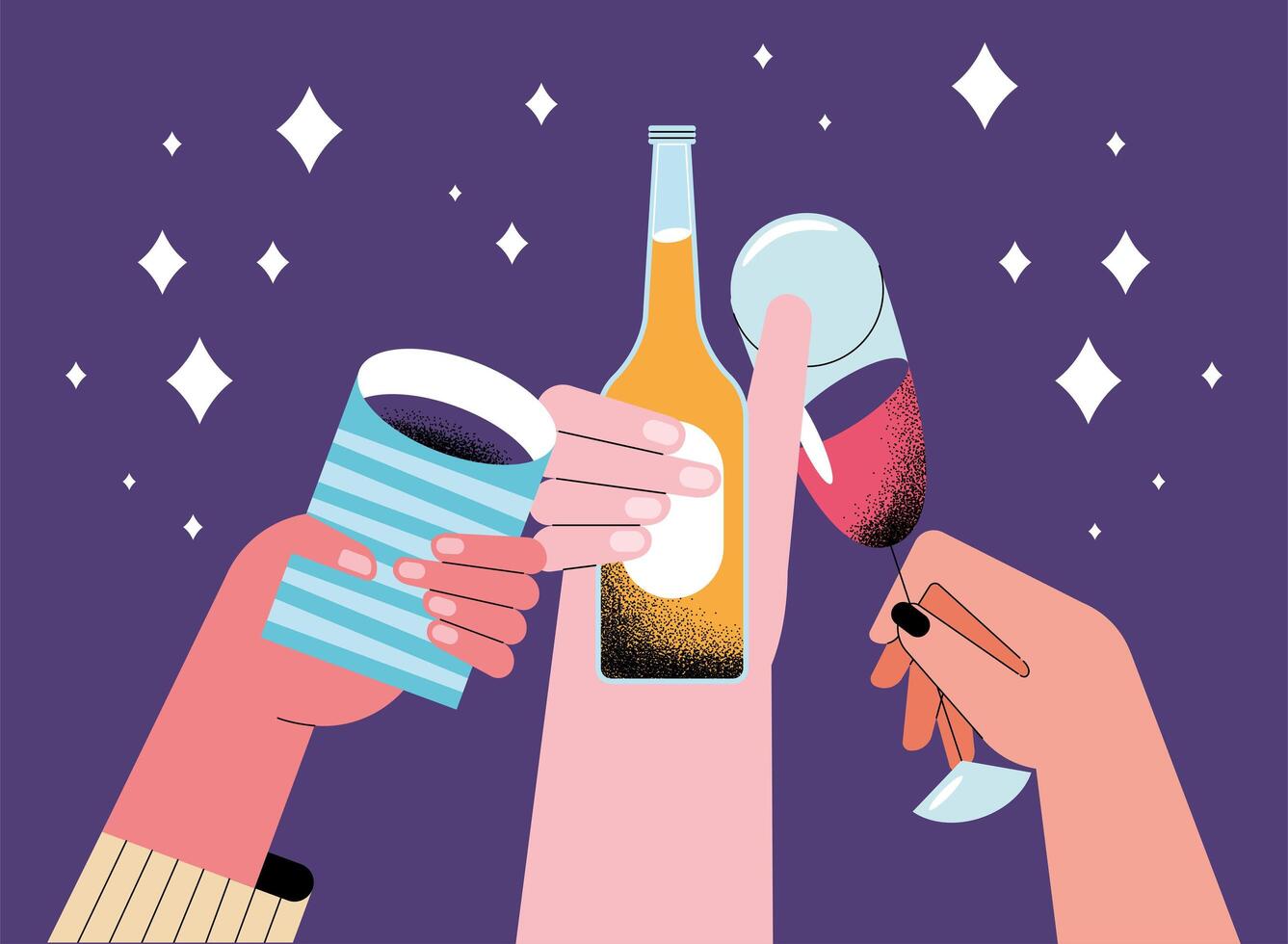 toast cheers three drinks vector