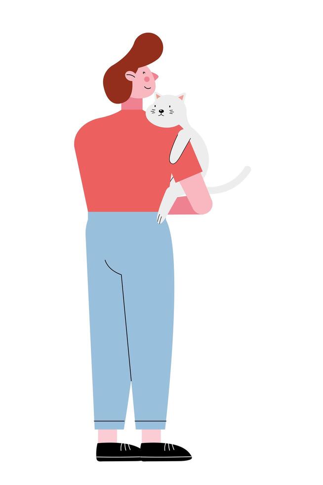 boy holding cat vector