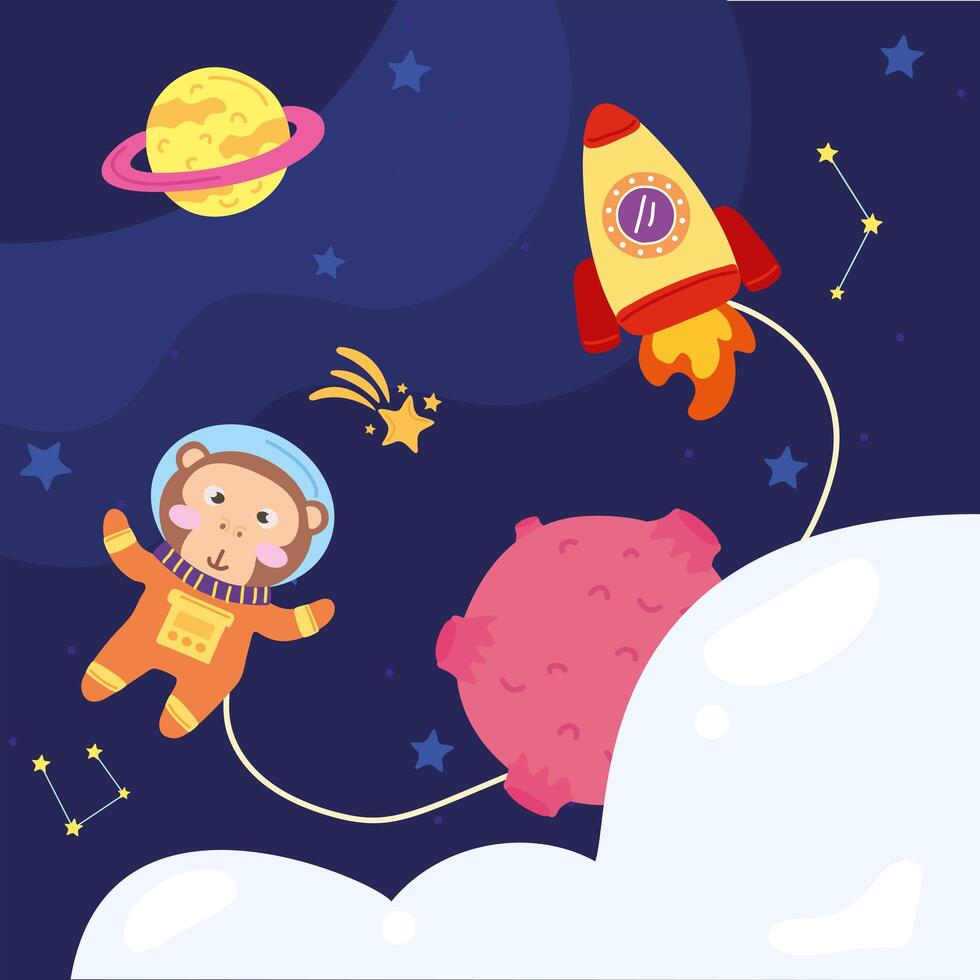 astronaut monkey and rocket vector