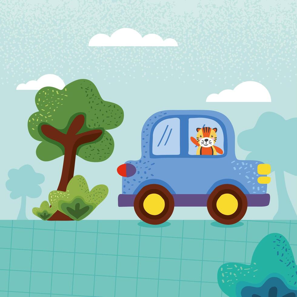 tiger in car vector