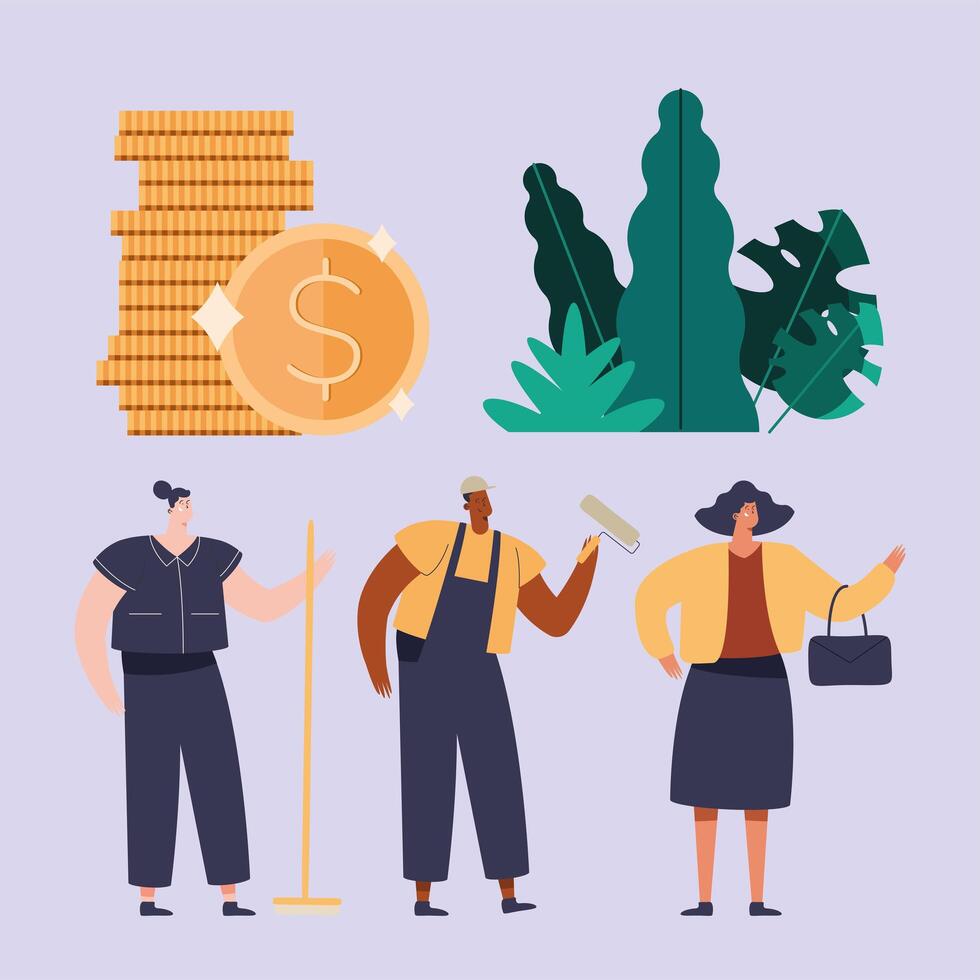 three persons and coins vector
