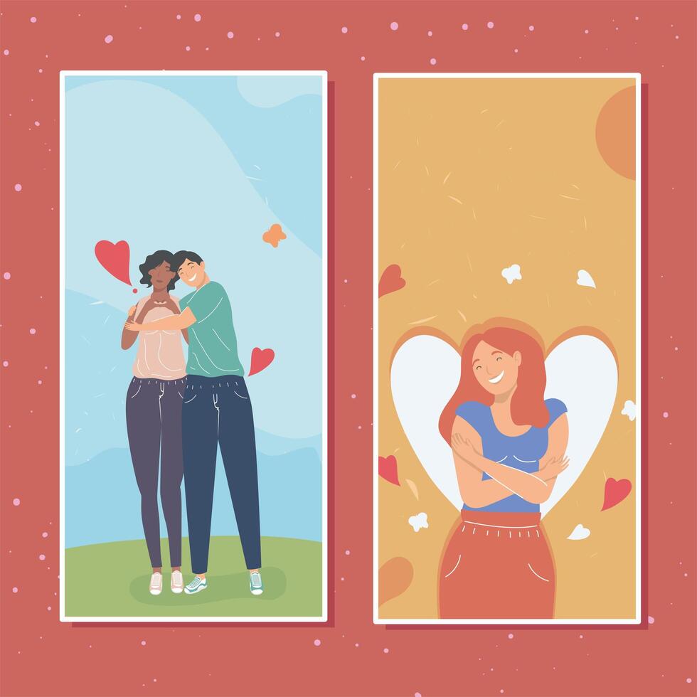 group of friends in cards vector
