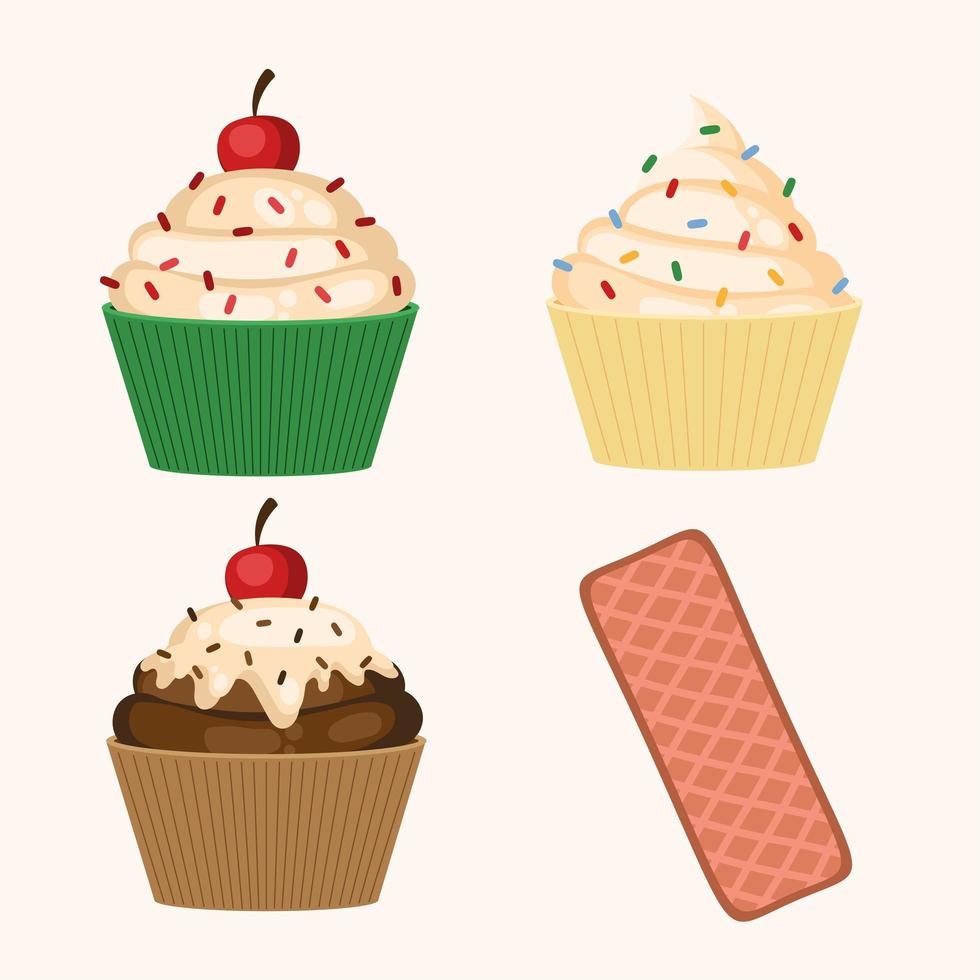 four cupcake pastry icons vector