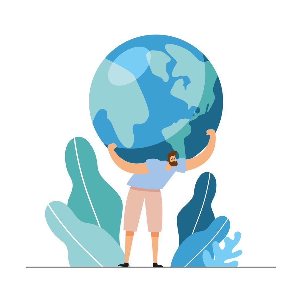 ecologist lifting planet scene vector