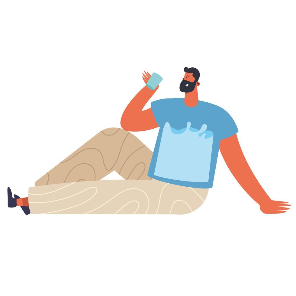 bearded man drinking water vector