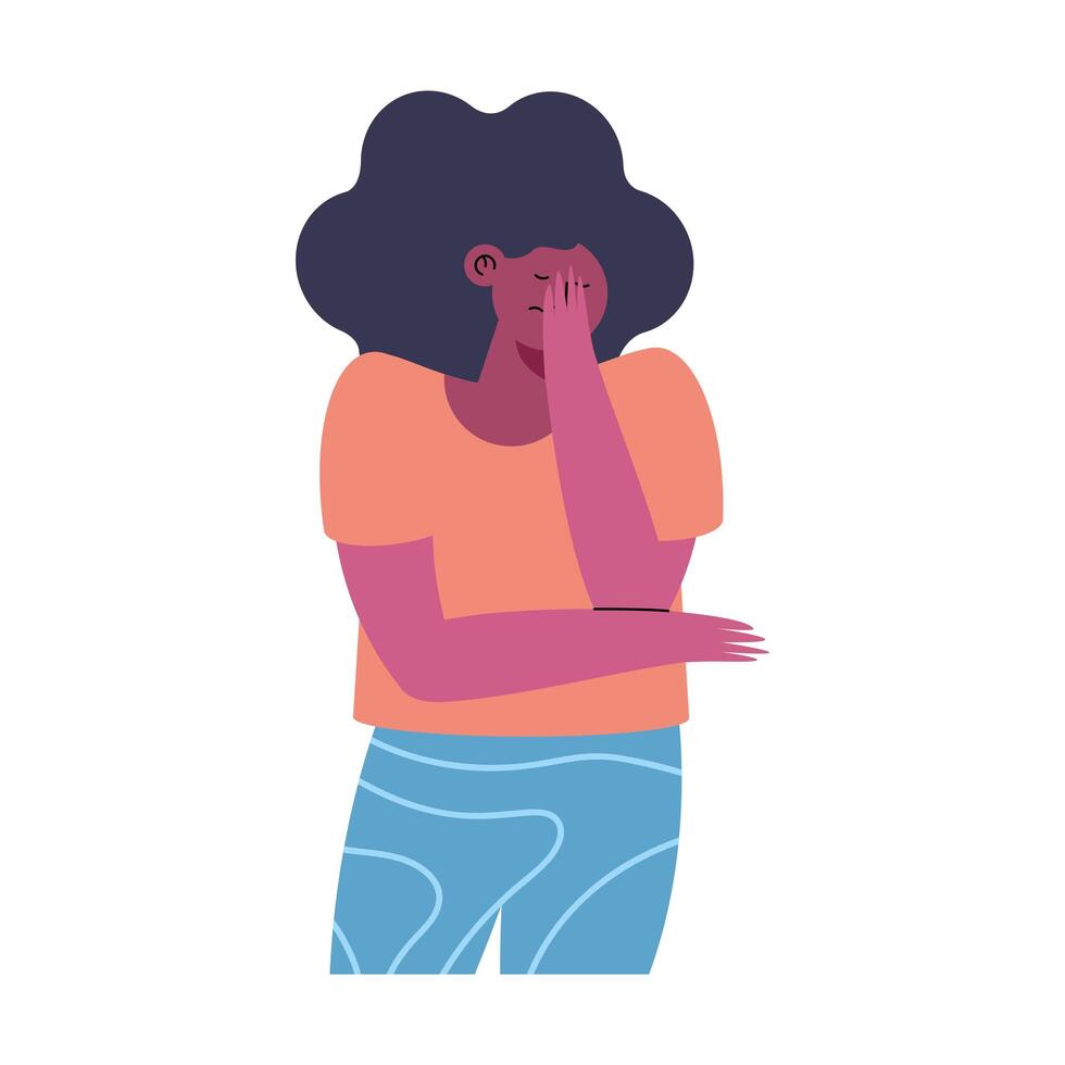 afro sad woman gesture vector